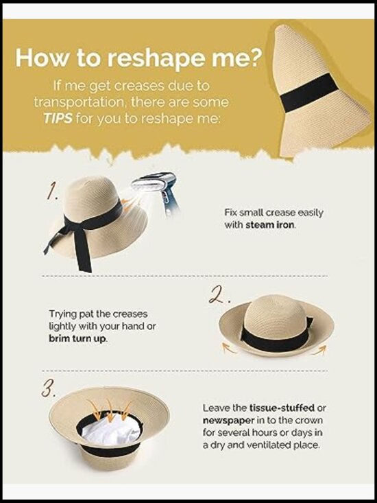 Foldable Straw Sun Hat UV Protection Adjustable Brim Beach Travel Summer main image 6